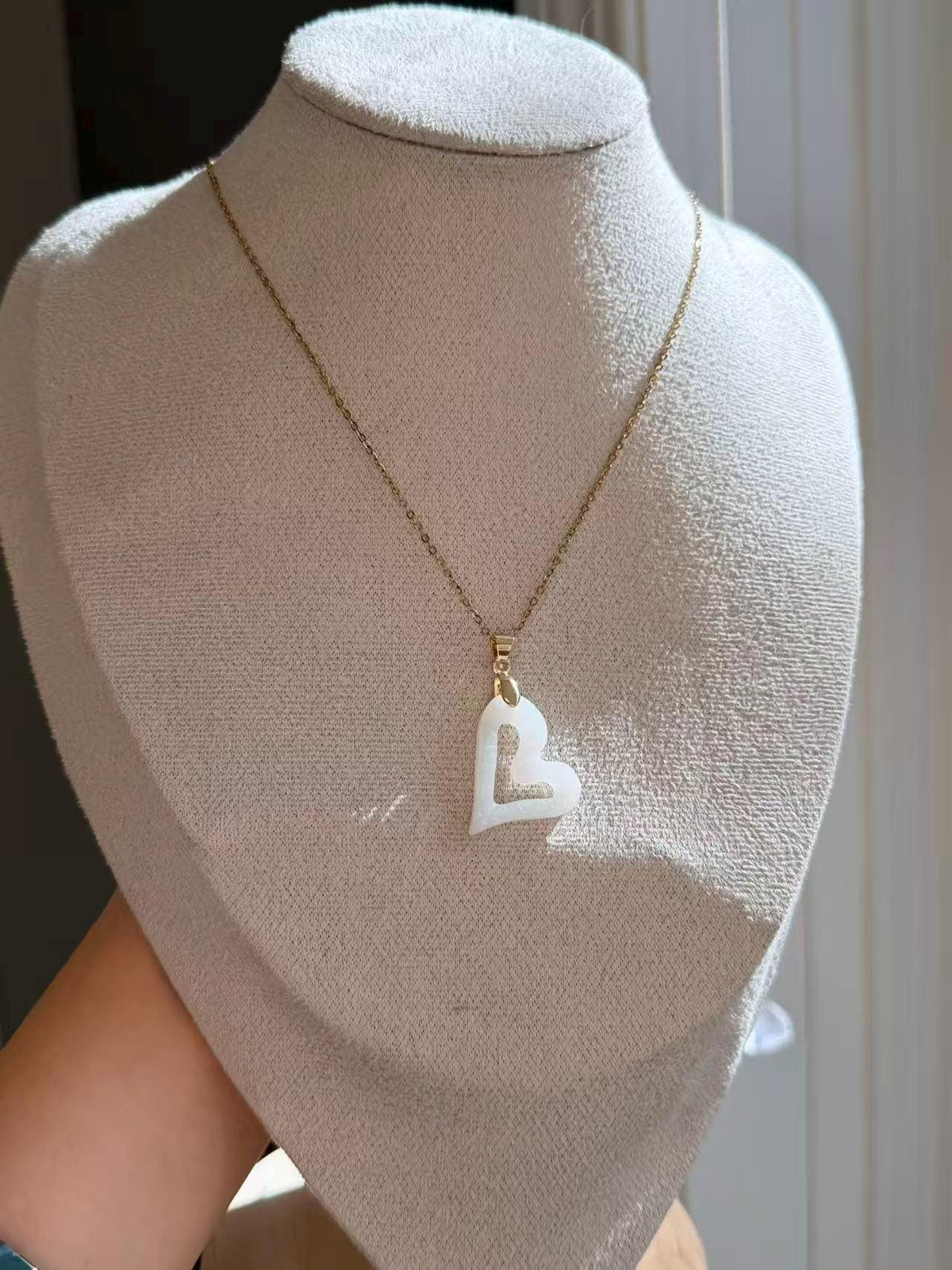 White Nephrite Jade Heart Necklace, Natural Jade Open Heart Pendant, 18K Gold Plated Chain, Minimalist Jade Jewelry, Gift for Her