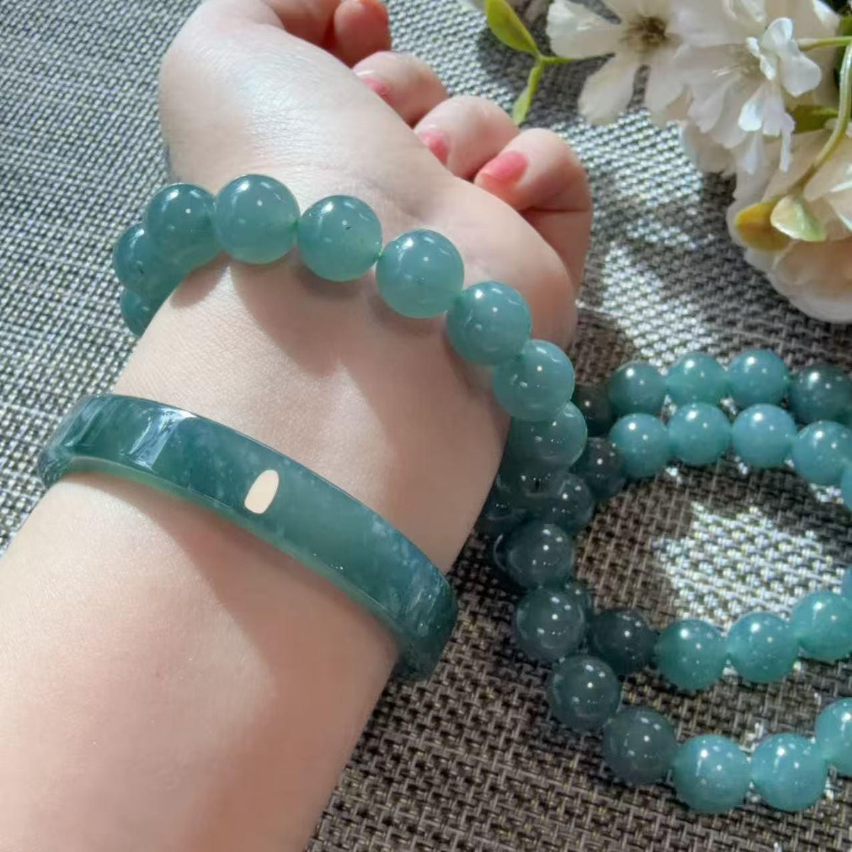 Certified Natural Blue Jadeite Bracelet , Icy Blue Jade Bracelet , 7mm Jadeite Bead Bracelet , Certified Grade A Jade , Minimalist Jewelry