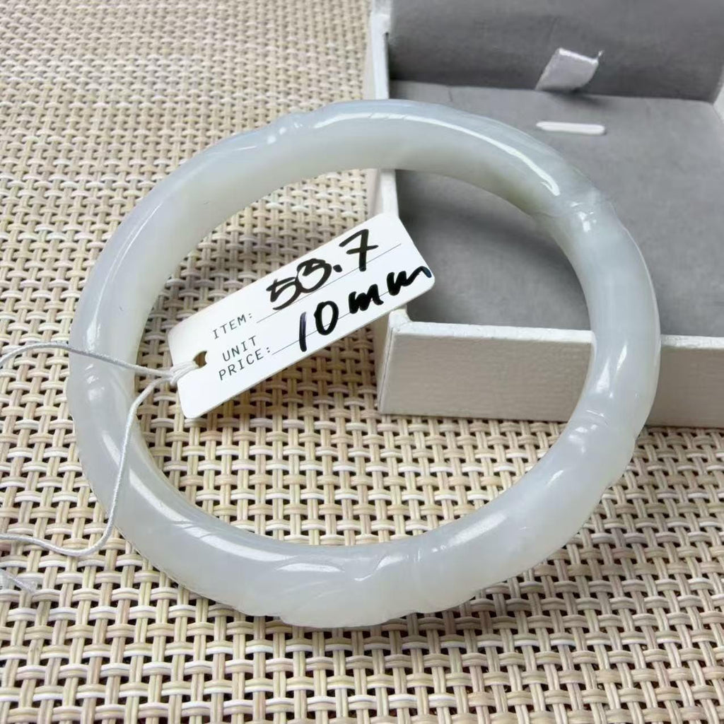 Deal! Natural White Jade Carved Bangle | Floral Jade Bracelet | Slim Round Bangle | Small Size Jade Jewelry | Handmade Gemstone Bracelet