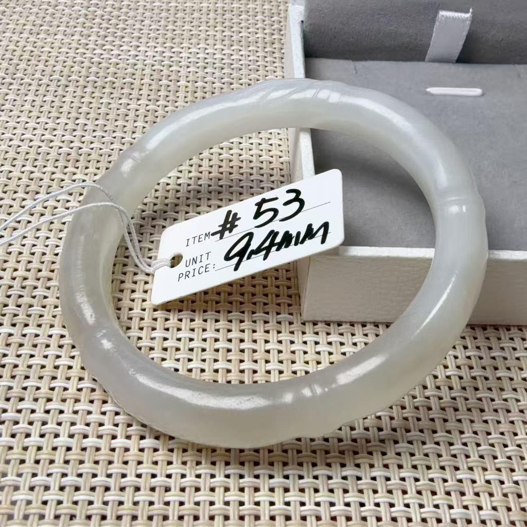 Deal! Natural White Jade Carved Bangle | Floral Jade Bracelet | Slim Round Bangle | Small Size Jade Jewelry | Handmade Gemstone Bracelet