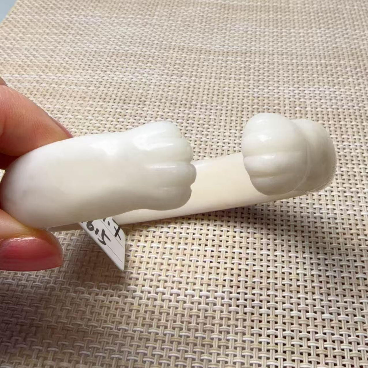 Natural White Nephrite Jade Cat Paw Bangle, Extra Large 61.7–61.8mm, Wide Open Cuff Bracelet, Hand Carved Jade Bracelet