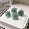 Natural Blue Water Jadeite Rose Stud Earrings, Carved Jade Flower Earrings, 925 Sterling Silver Post, Green Blue Jade Earrings