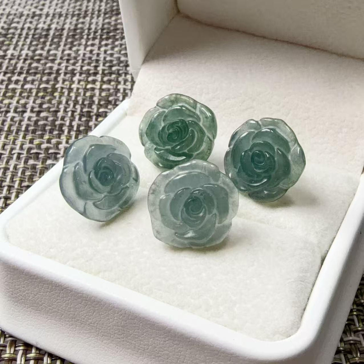 Natural Blue Water Jadeite Rose Stud Earrings, Carved Jade Flower Earrings, 925 Sterling Silver Post, Green Blue Jade Earrings