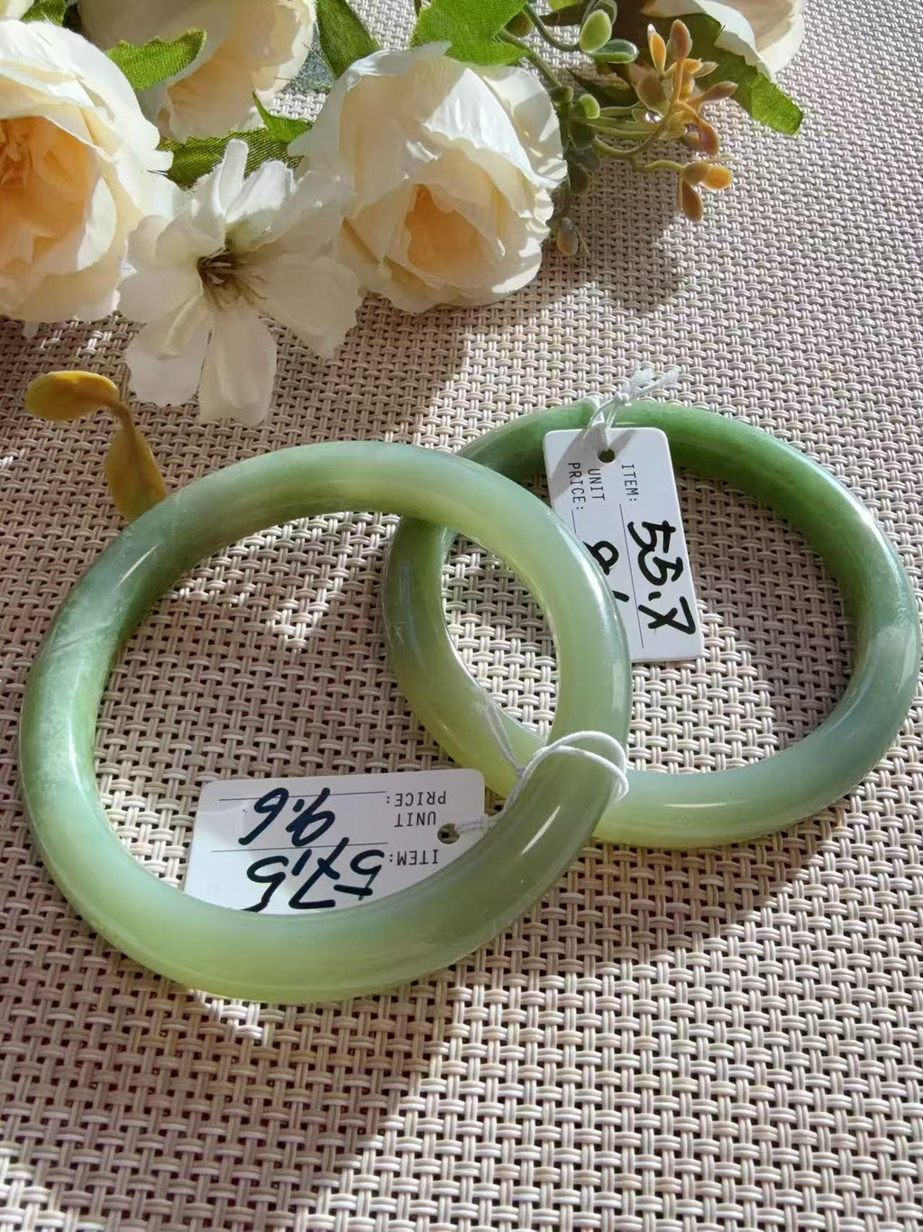 Certified Natural Icy Nephrite Jade Bangle, Vivid Green Two Tone Jade, Water Grass Pattern Jade, 55-57.5mm Round Bangle, One of a Kind