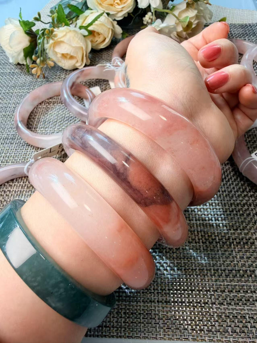 Deal! Rose Dusk Natural Quartzite Jade Bangle, Pink Purple Wide Bangle, One of a Kind Bangle, Certificate Included, 56-60mm Size Bangle