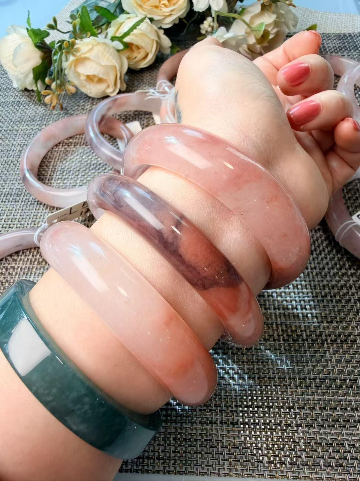 Deal! Rose Dusk Natural Quartzite Jade Bangle, Pink Purple Wide Bangle, One of a Kind Bangle, Certificate Included, 56-60mm Size Bangle