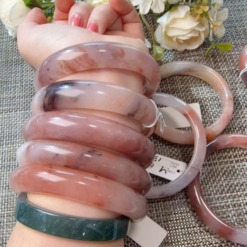 Deal! Rose Dusk Natural Quartzite Jade Bangle, Pink Purple Wide Bangle, One of a Kind , Certificate Included, 60-64mm Large Size Bangle