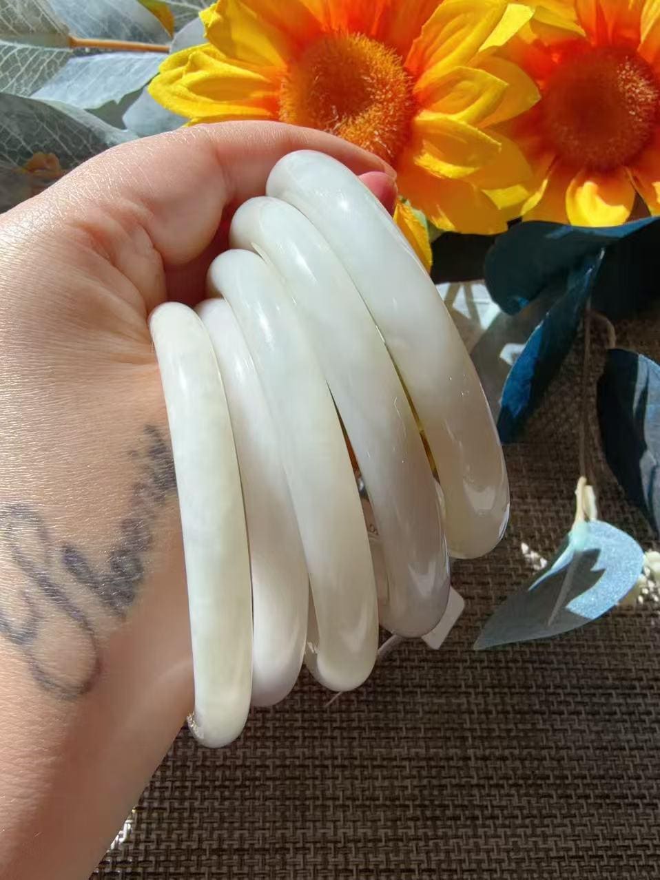 Natural Milky White Nephrite Jade Bangle | One of a Kind Jade Bangle Bracelet | 52-60mm Round Bangle | Certificate Included, Slim Bangle