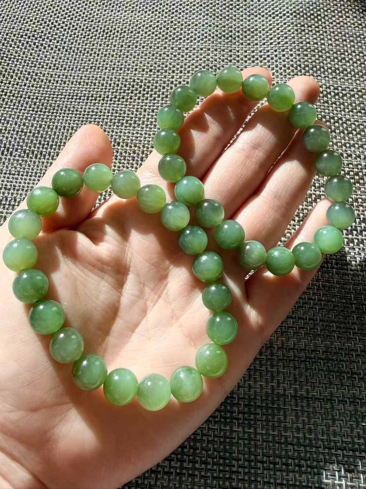 Natural Nephrite Jade Bracelet | Soft Moss Green 10mm Beads | Semi-Translucent Gemstone | Certified Premium Grade Jade | Jade Jewelry