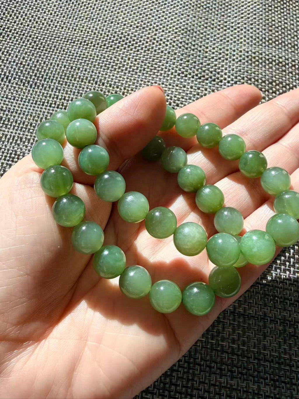 Natural Nephrite Jade Bracelet | Soft Moss Green 10mm Beads | Semi-Translucent Gemstone | Certified Premium Grade Jade | Jade Jewelry