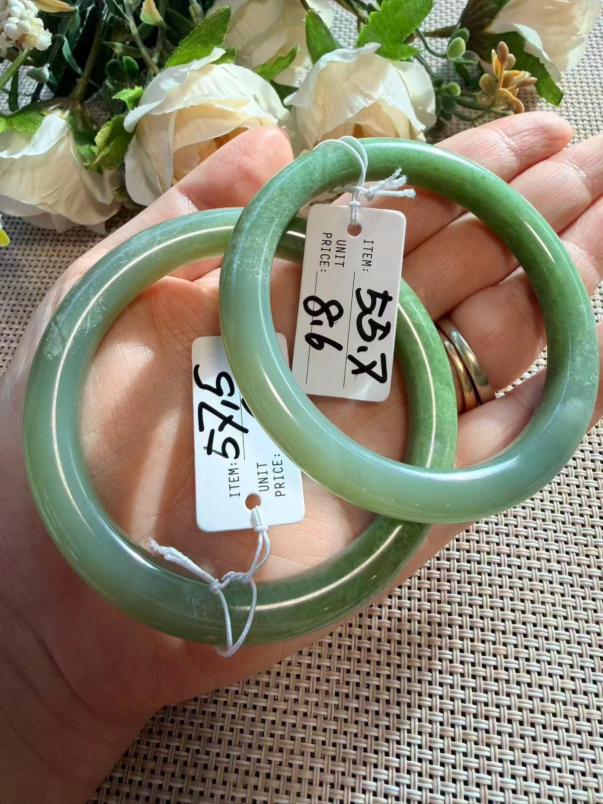 Certified Natural Icy Nephrite Jade Bangle, Vivid Green Two Tone Jade, Water Grass Pattern Jade, 55-57.5mm Round Bangle, One of a Kind