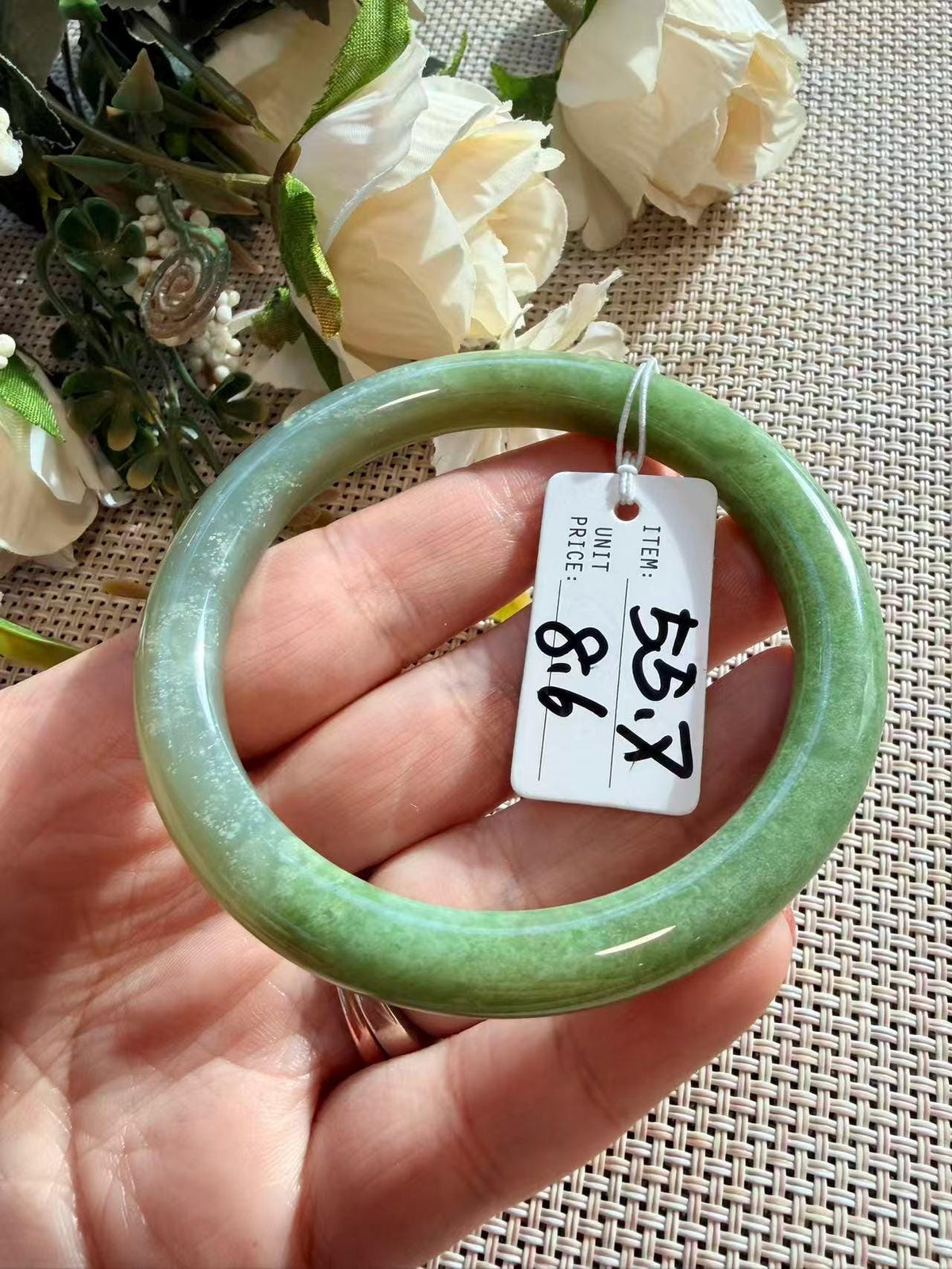 Certified Natural Icy Nephrite Jade Bangle, Vivid Green Two Tone Jade, Water Grass Pattern Jade, 55-57.5mm Round Bangle, One of a Kind