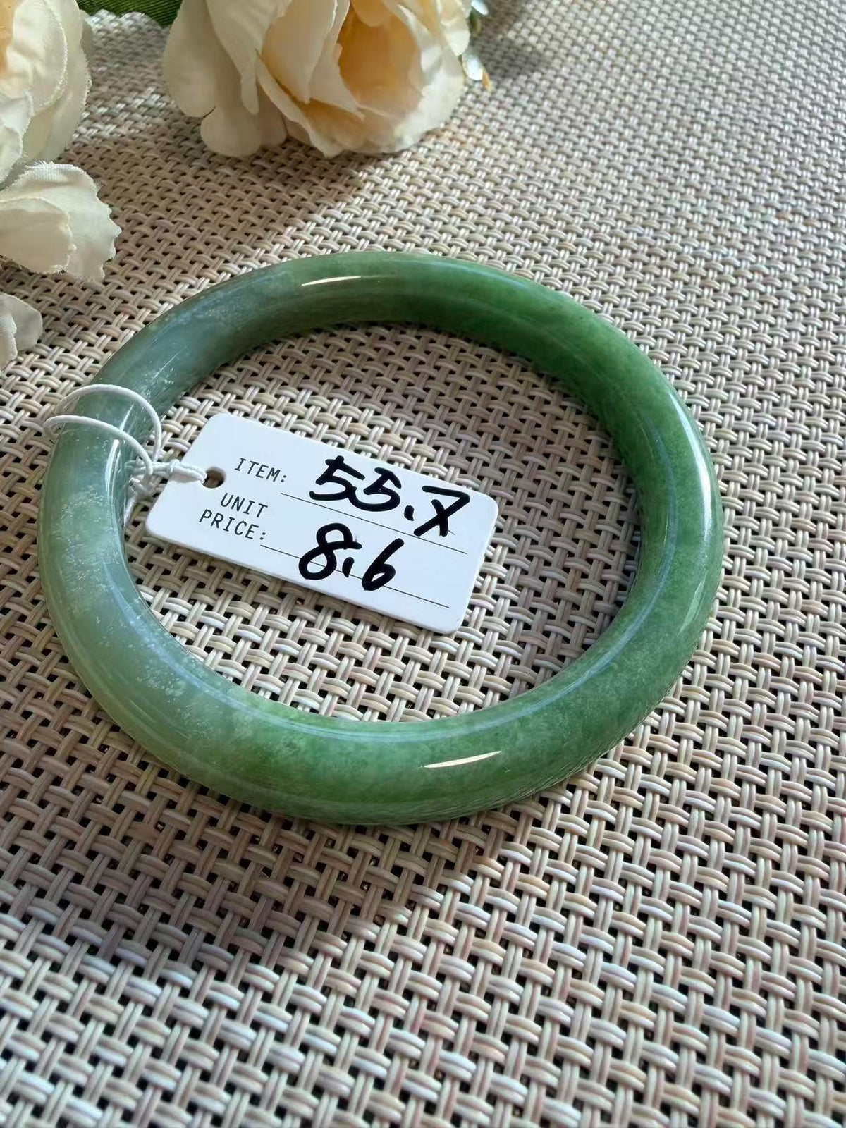 Certified Natural Icy Nephrite Jade Bangle, Vivid Green Two Tone Jade, Water Grass Pattern Jade, 55-57.5mm Round Bangle, One of a Kind