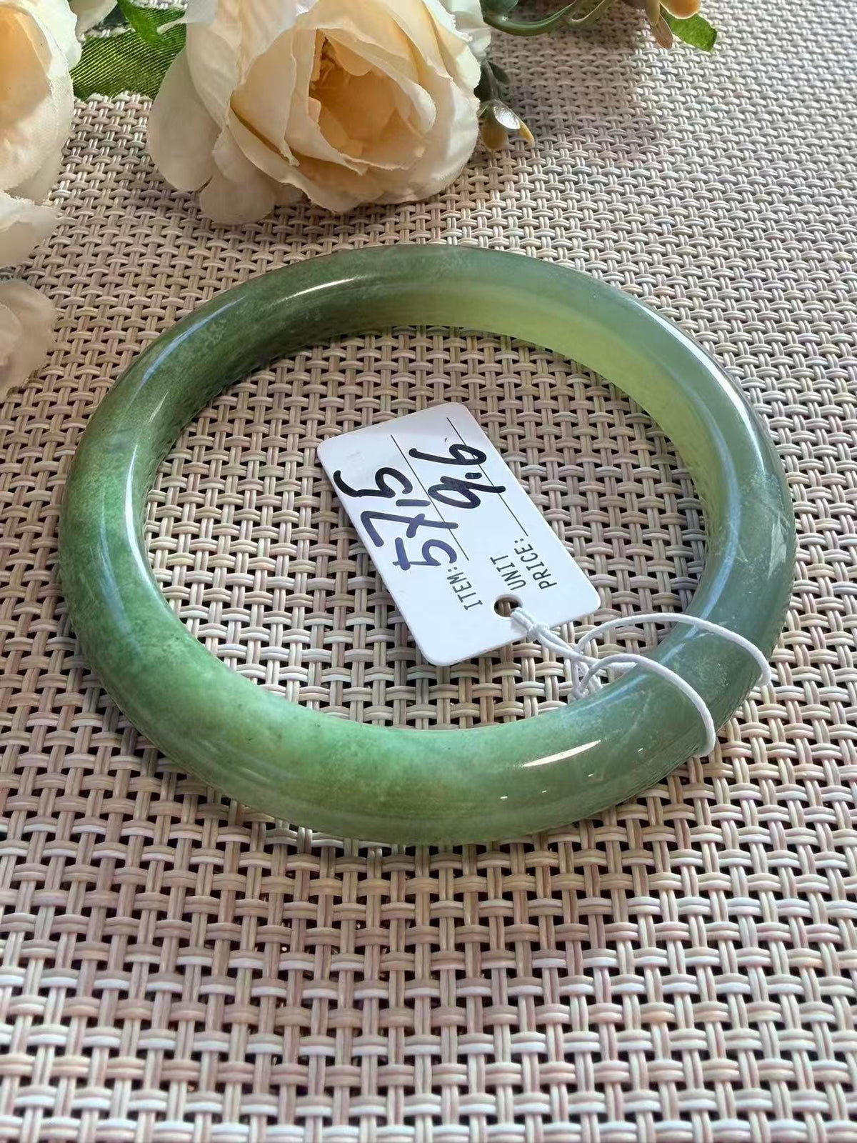 Certified Natural Icy Nephrite Jade Bangle, Vivid Green Two Tone Jade, Water Grass Pattern Jade, 55-57.5mm Round Bangle, One of a Kind
