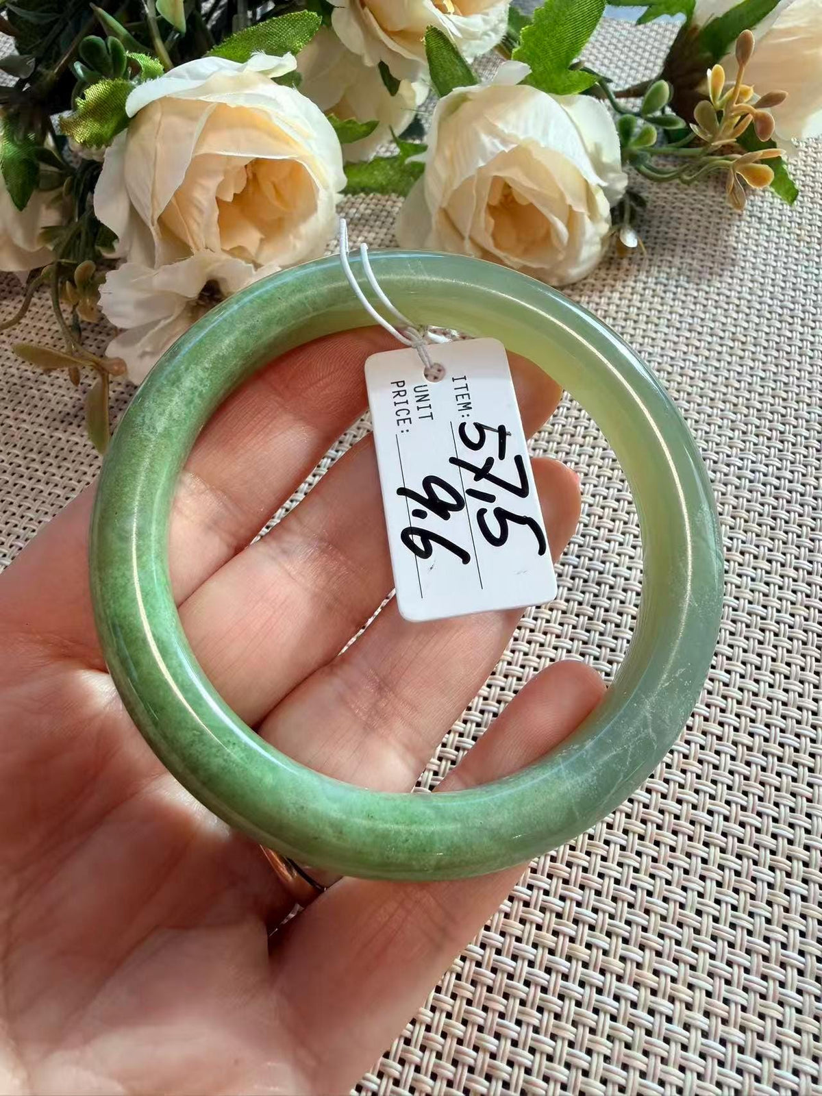 Certified Natural Icy Nephrite Jade Bangle, Vivid Green Two Tone Jade, Water Grass Pattern Jade, 55-57.5mm Round Bangle, One of a Kind