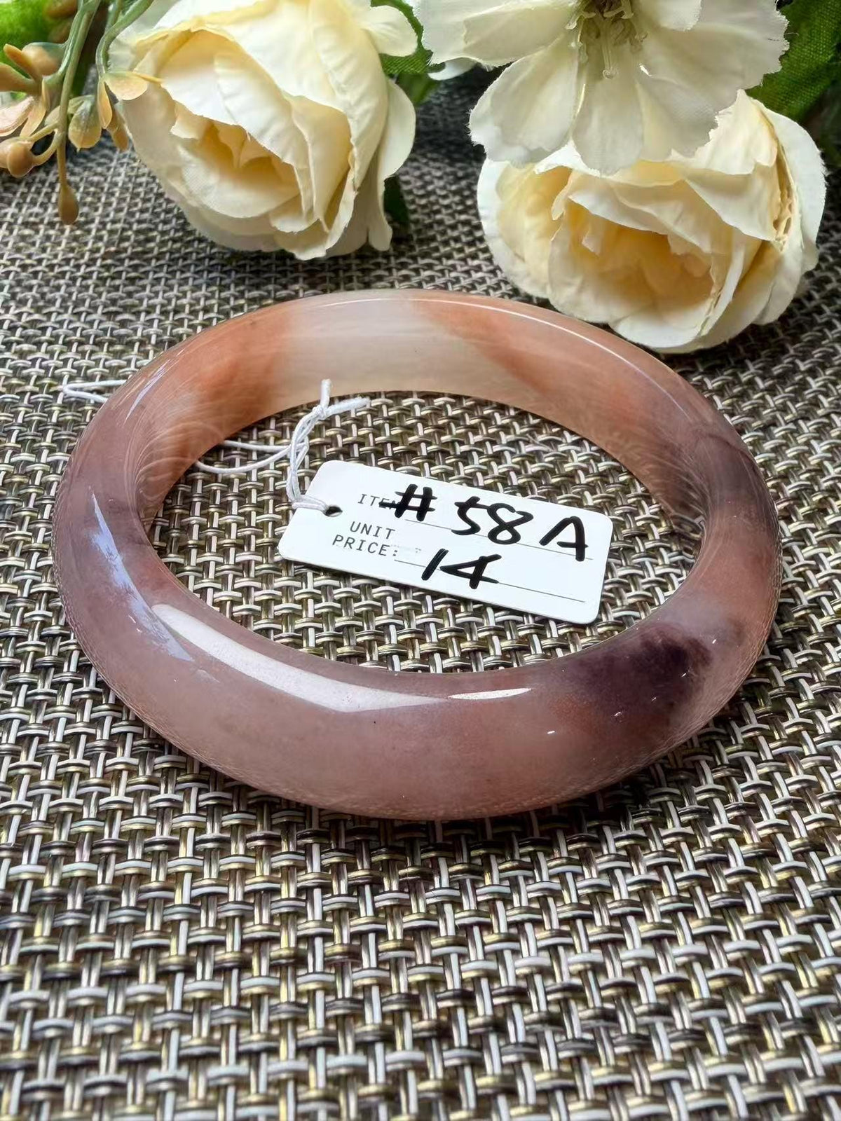 Rose Dusk Natural Quartzite Jade Bangle, Pink Purple Wide Bangle, One of a Kind Stone Bracelet, Certificate Included, 57-65mm Size Bangle