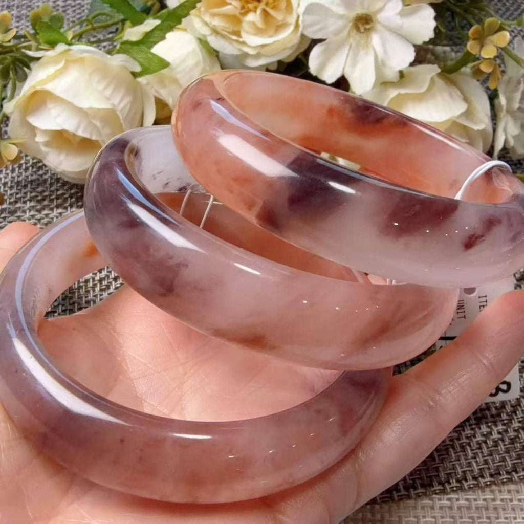 Rose Dusk Natural Quartzite Jade Bangle, Pink Purple Wide Bangle, One of a Kind Stone Bracelet, Certificate Included, 57-65mm Size Bangle