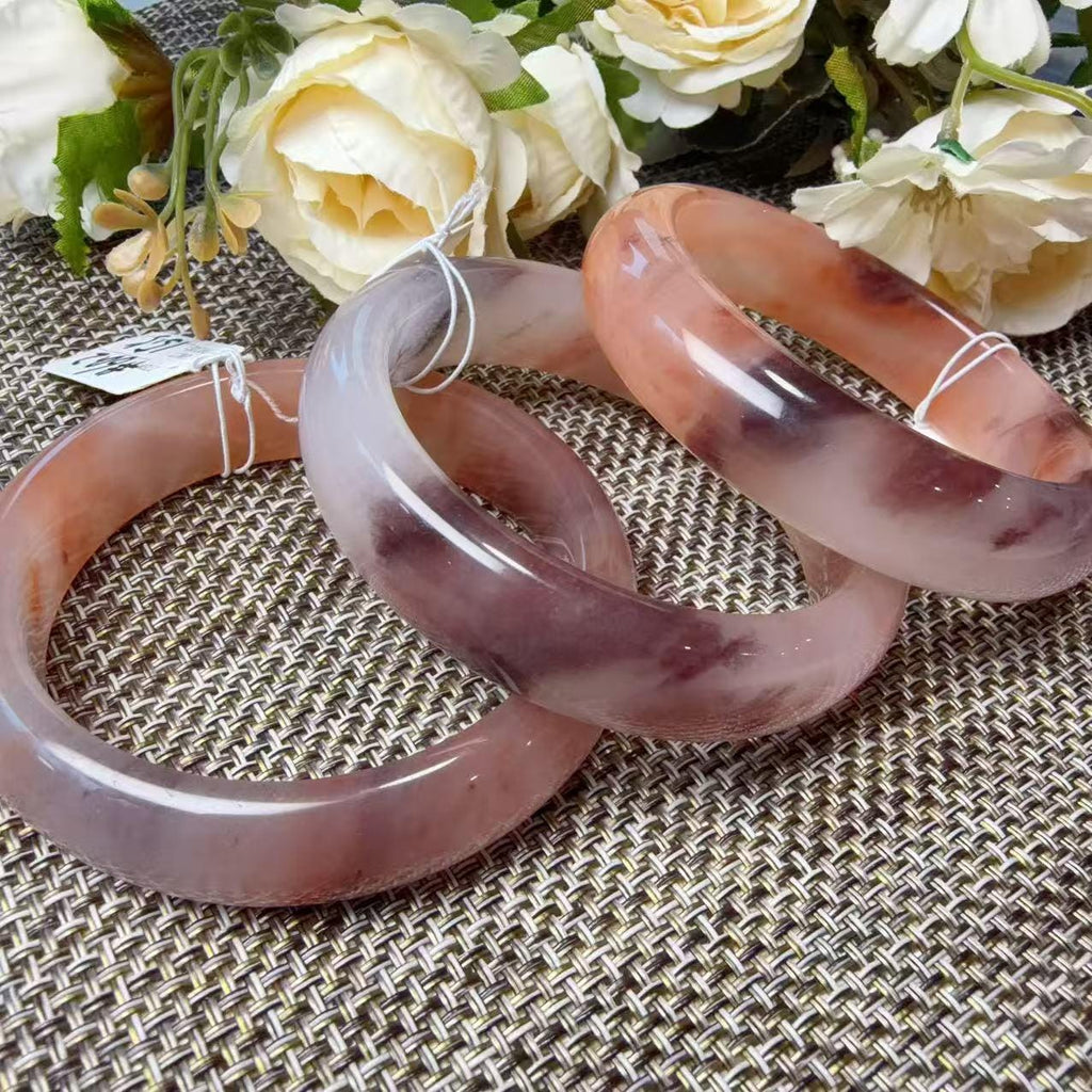 Rose Dusk Natural Quartzite Jade Bangle, Pink Purple Wide Bangle, One of a Kind Stone Bracelet, Certificate Included, 57-65mm Size Bangle