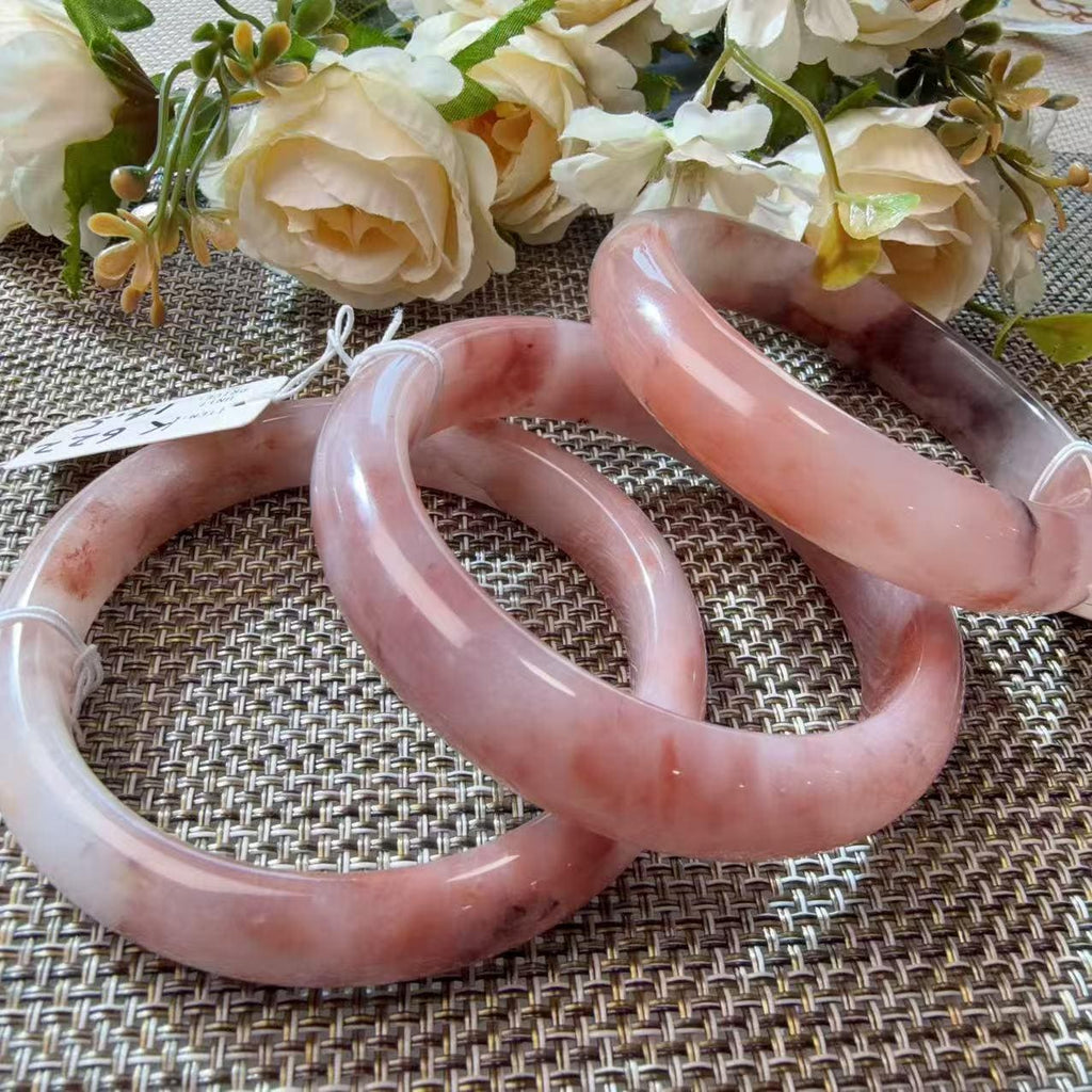 Deal! Rose Dusk Natural Quartzite Jade Bangle, Pink Purple Wide Bangle, One of a Kind , Certificate Included, 60-64mm Large Size Bangle