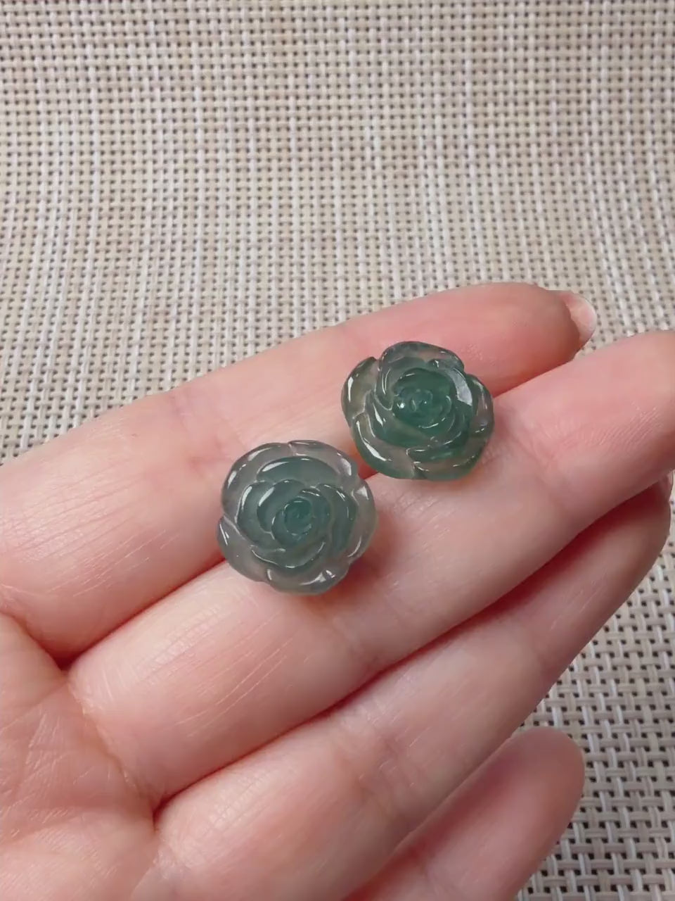 Natural Blue Water Jadeite Rose Stud Earrings,  Carved Jade Flower Earrings, 925 Sterling Silver Post, Green Blue Jade Earrings