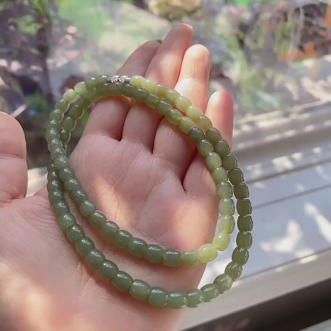 Natural Nephrite Jade Barrel Bead Necklace | Soft Green Jade Beaded Necklace | 18" Handmade Gemstone Necklace | 6mm Jade Beads