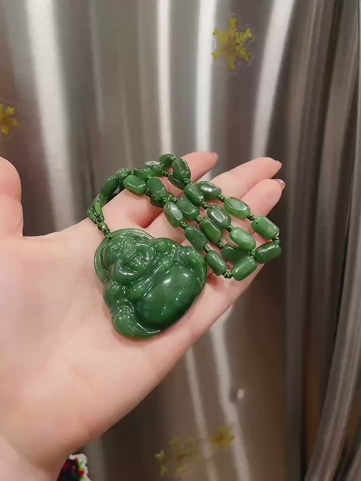 Certified Green Jade Budeha Pendent Necklace, Large Jade Buddha, Nephrite Jade Buddha, Gift for Everyone