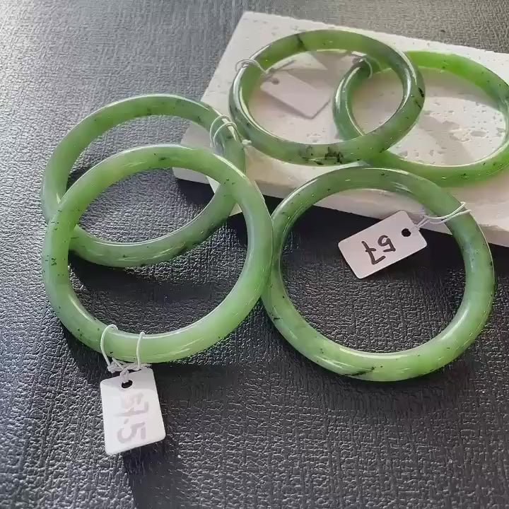 DEAL！Certified Natural Nephrite Jade Slim Bangle, 55-58 Size Minimalist Bangle Bracelet, Green Jade Bangle, Real Jade Bangle Bracelet