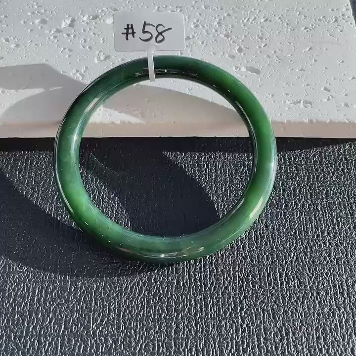Certified Natural Nephrite Jade Slim Bangle, 58mm Size Minimalist Bangle Bracelet, Deep Green Jade Bangle