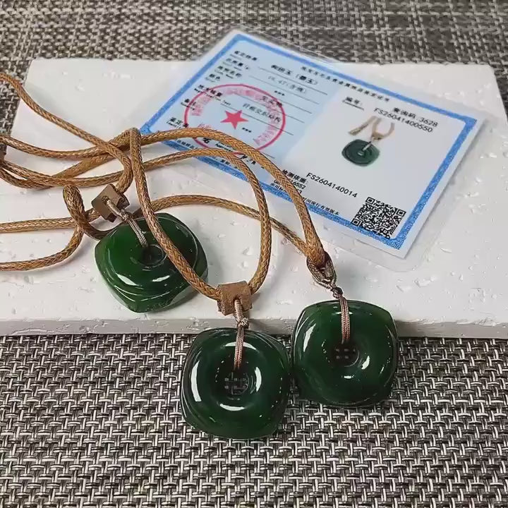 Certified Natural Jade Square Donut Pendant Necklace, Deep Green Jade Pendent , Handmade   Natural Nephrite Jade Gift, Minimalist Jade