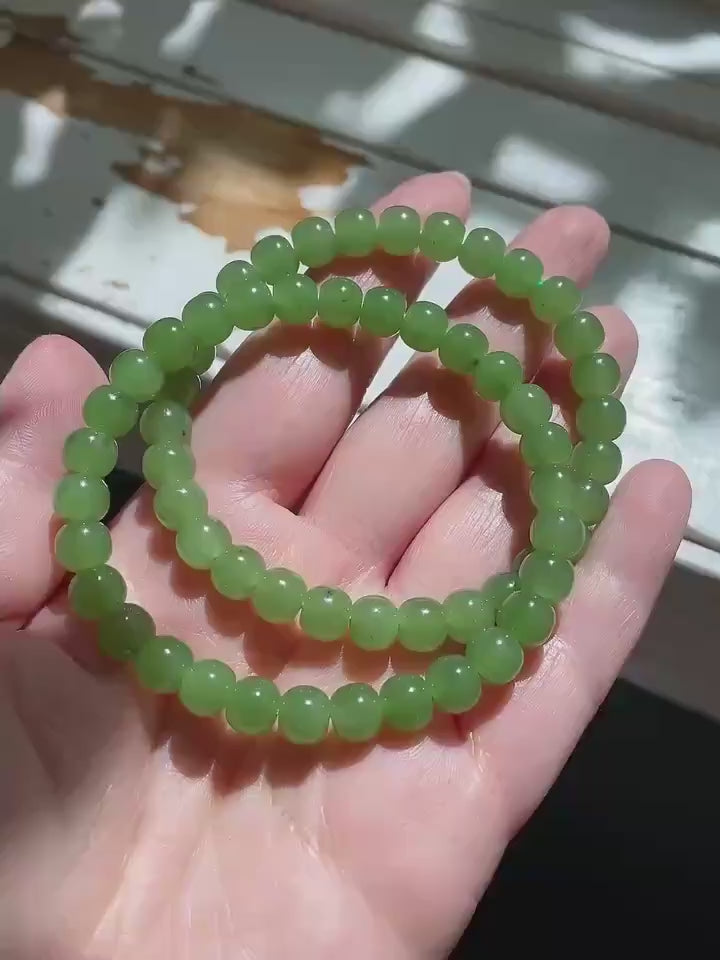 Certified Natural Green Jade Bracelet, 6-7mm  Bead Bracelet , Certified Nephrite Jade Jewelry , Minimalist Jade Bracelet