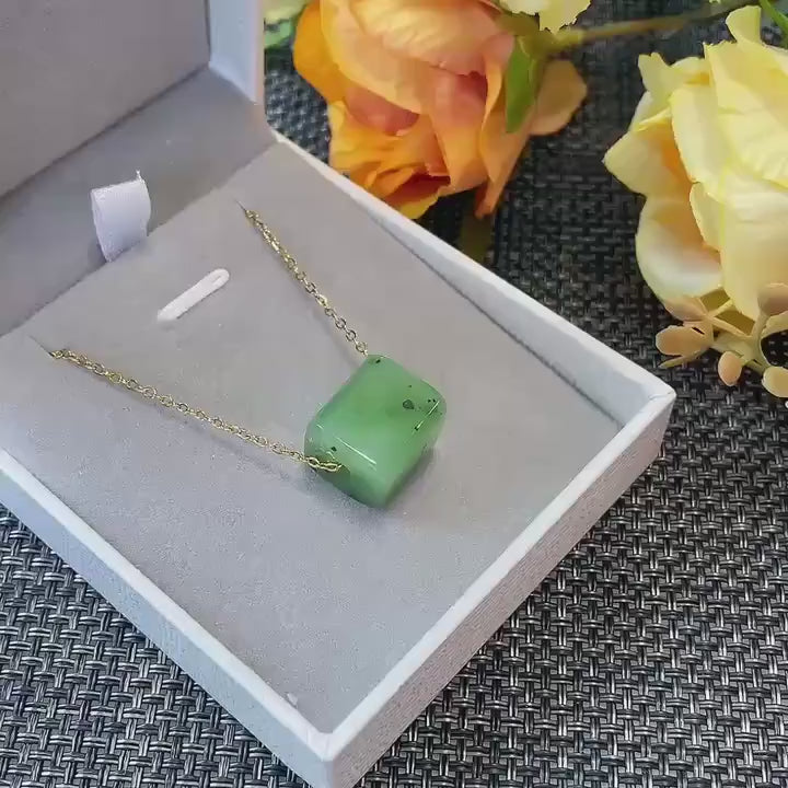 Certified Green Jade Cube Pendant Necklace | Natural Nephrite Jade Pendant | Minimalist Jade Necklace | Jade Gift for Her