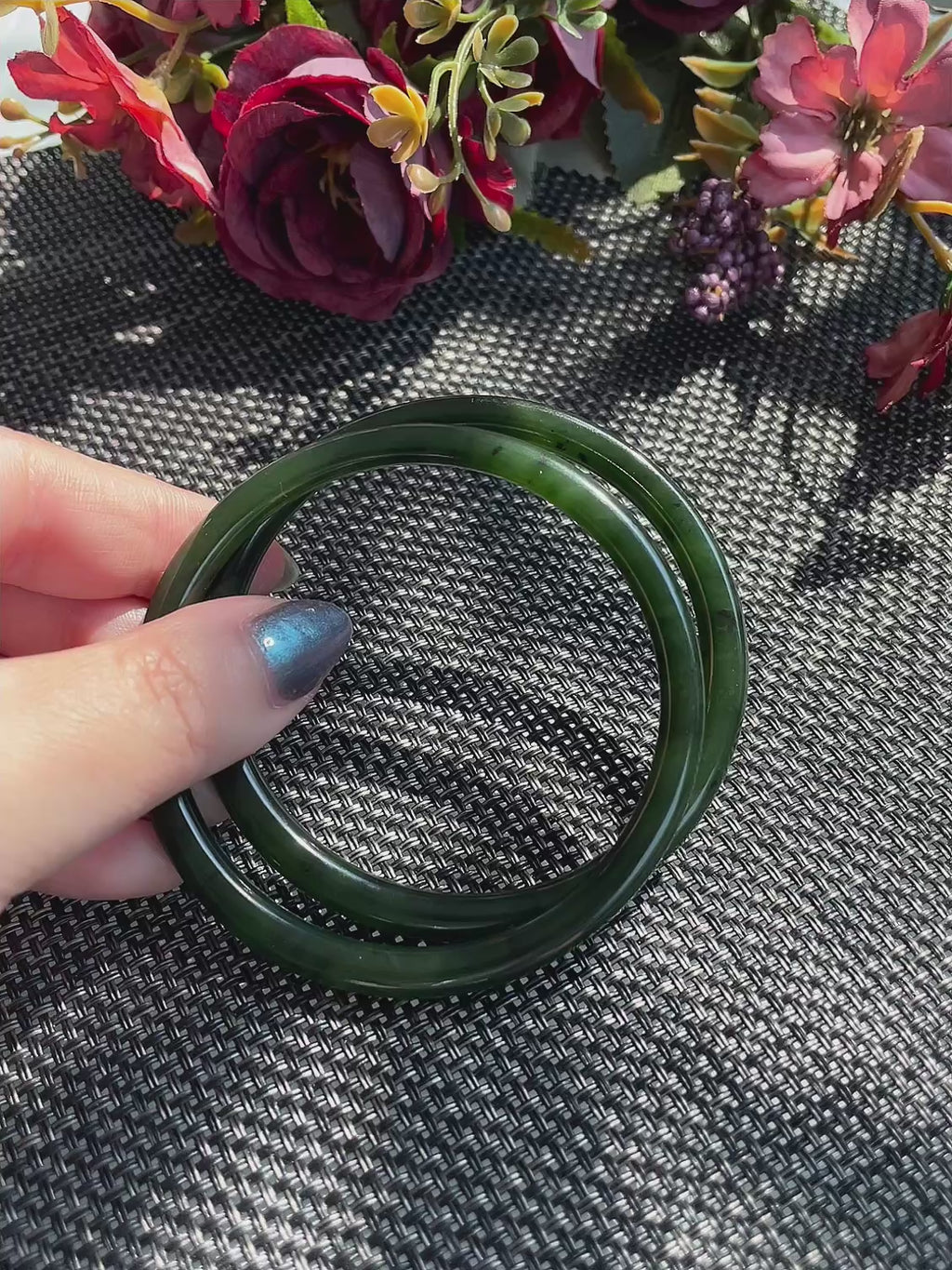 Certified Very Slim Natural Nephrite Jade Bangle | Dark Green Jade Bracelet | Stacking Bangle | Size 59–60mm |  Certified Jade