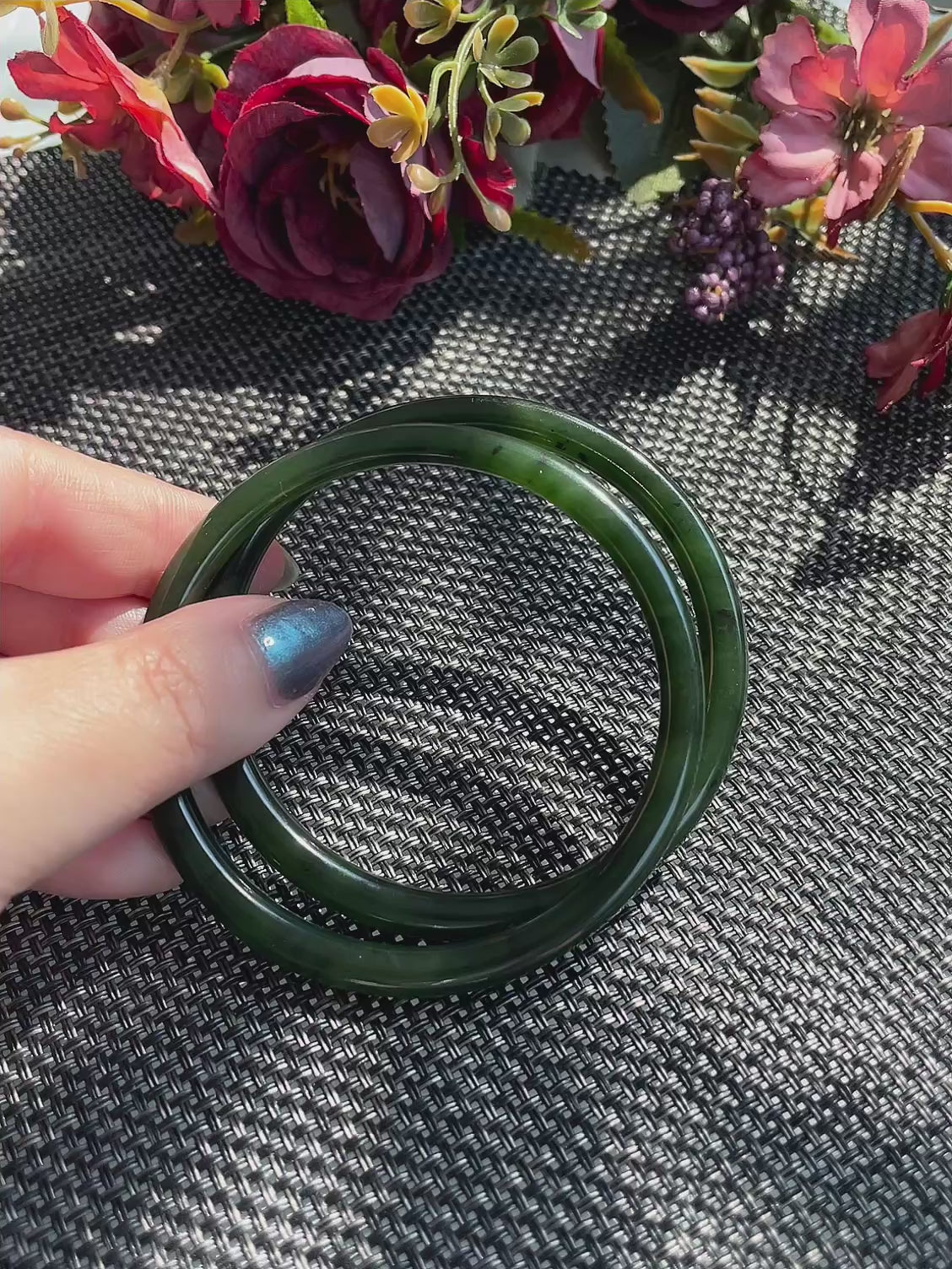 Certified Very Slim Natural Nephrite Jade Bangle | Dark Green Jade Bracelet | Stacking Bangle | Size 59–60mm |  Certified Jade