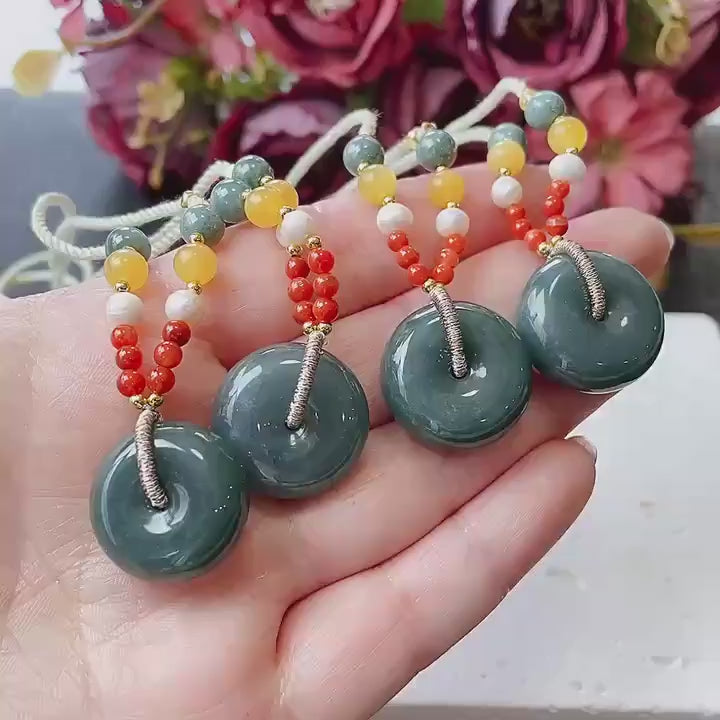 SALE! Natural Blue Jadeite Donut Pendant Necklace, Small Jade Peace Coin, Handcrafted Natural Jadeite , Minimal Jade Jewelry Gift