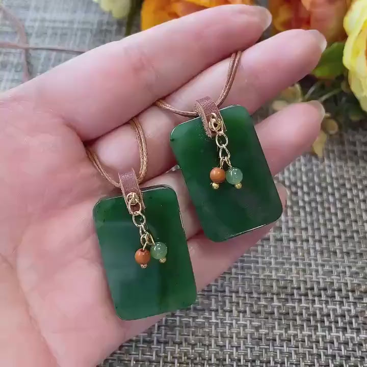 Certified Natural Jade Square Pendant Necklace, Deep Green Jade Pendent , Handmade Natural Nephrite Jade Gift, Minimalist Jade Tag Necklace