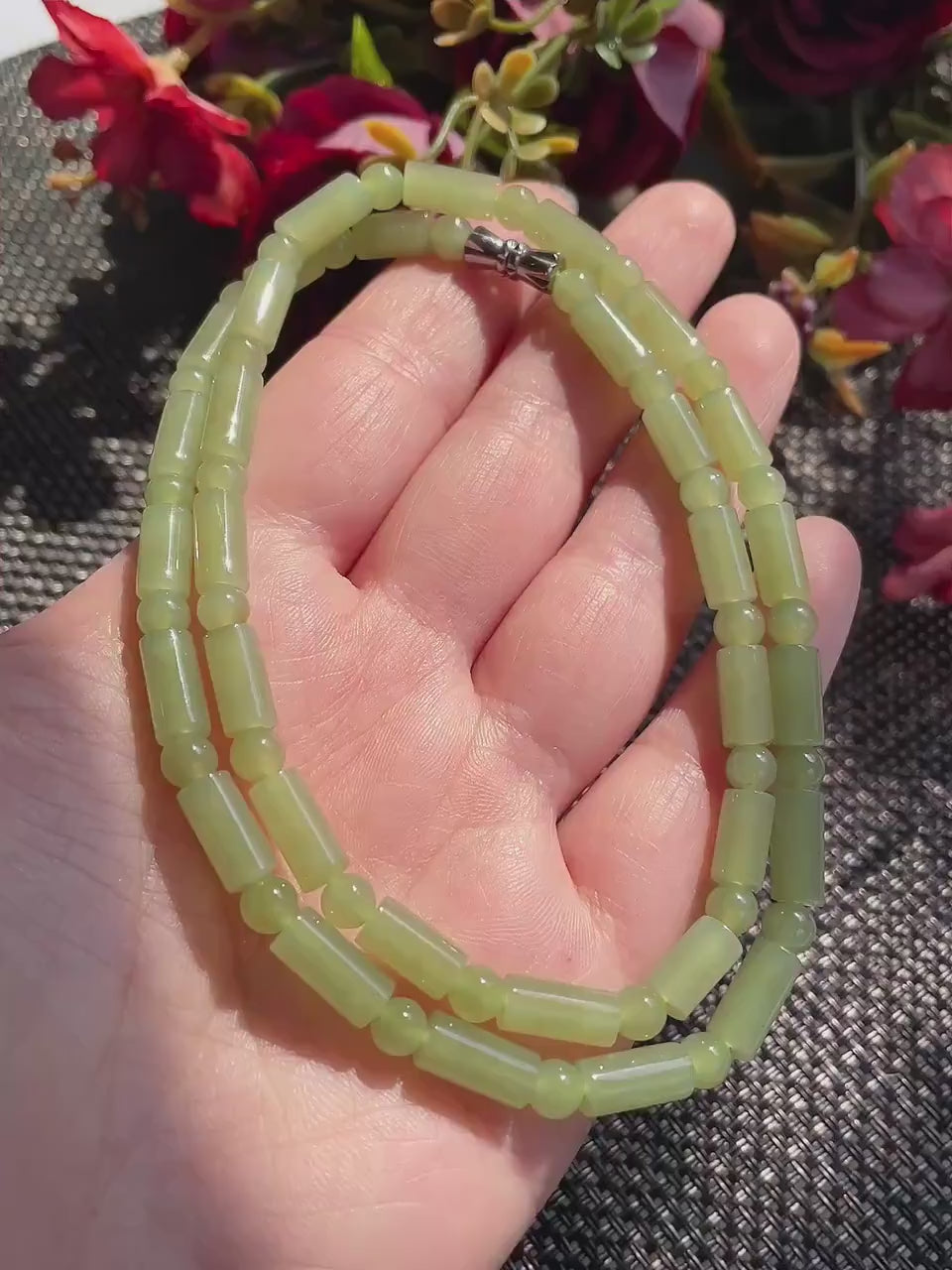 Natural Soft Green Nephrite Jade Necklace | Barrel & Round Beads | 18" Jade Necklace | Minimalist Green Jade Jewelry | Certified