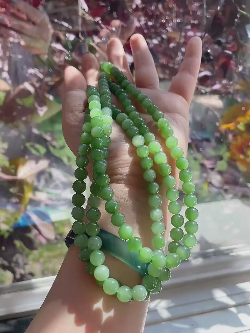 Natural Icy Green Nephrite Jade Beaded Necklace | 7.5–8mm Round Beads | High Grade Jade  | Certified Green Jade Jewelry