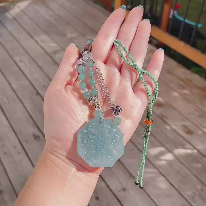 Certified Blue Jadeite Bagua Pendent , Lucky Natural Jadeite Pendent, Grade A Jadeite Pendent