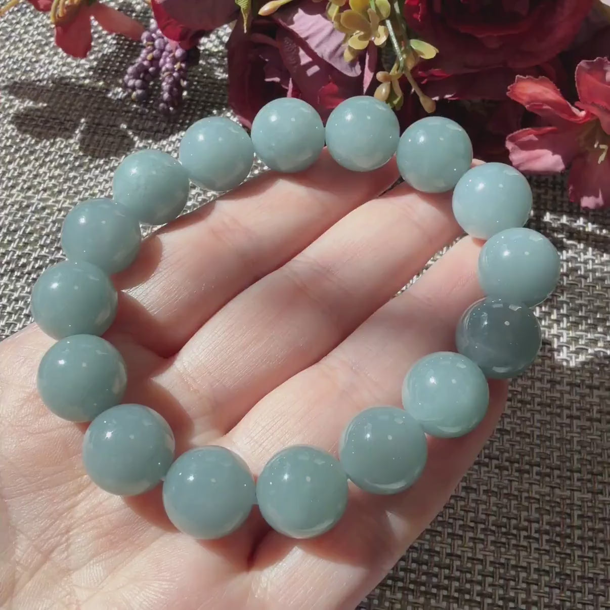 Natural Blue Water Jadeite Bracelet, 12.5–13mm Large Bead Jade Bracelet, Custom Size 6–9 Inches, Minimalist Real Jadeite Bracelet