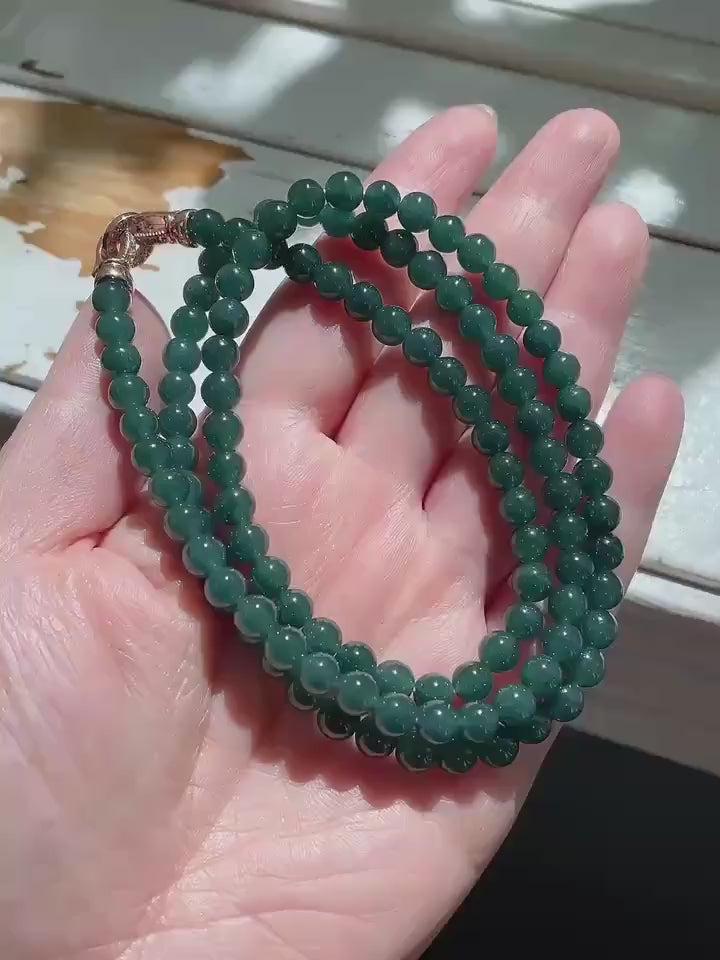 Natural Blue Water Jade Necklace ，6mm Beads 23" Long Chain， Icy Translucent Jadeite Necklace ，A Grade Jade， Gift for Her