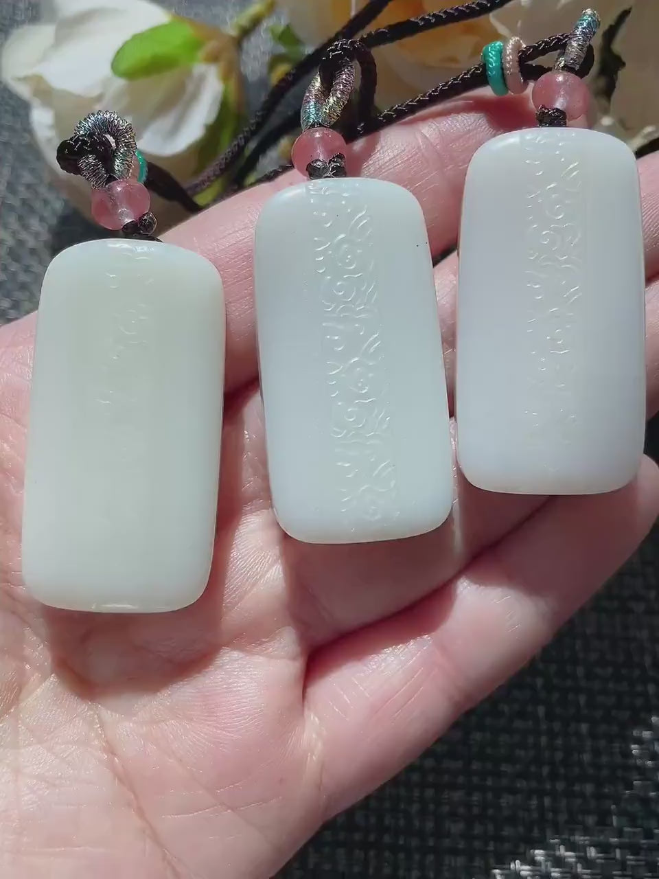 Certified Natural Creamy White Nephrite Jade Pendant | Double-Sided Auspicious Cloud Carving | Certified Jade Amulet Necklace