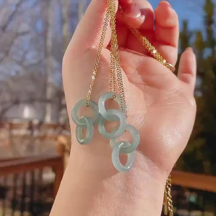 Natural Blue Jadeite Double Ring Necklace, Minimalist Jadeite Pendant , Real Jadeite infinitiy Pendent, Iced Jade Pendent