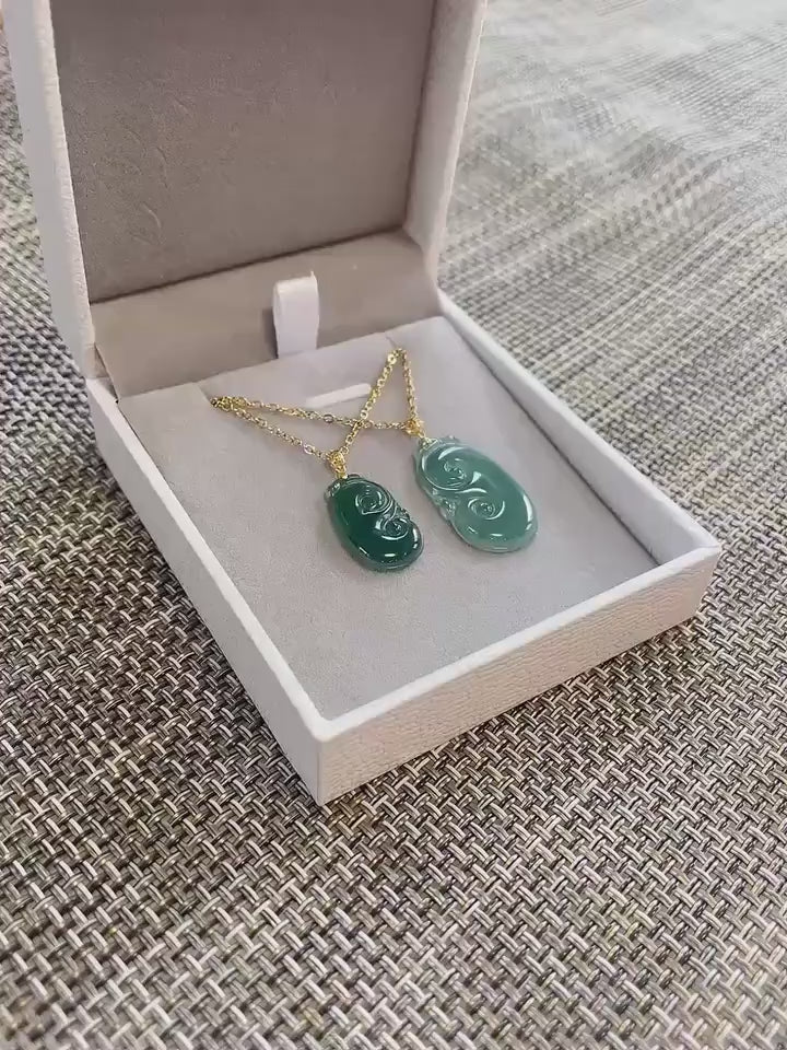 Certified Natural Blue Jadeite Ruyi Pendant(with chain) , Icy Jade Necklace , 18K Gold Bail Pendent, Certified Jadeite, Real Blue Jadeite