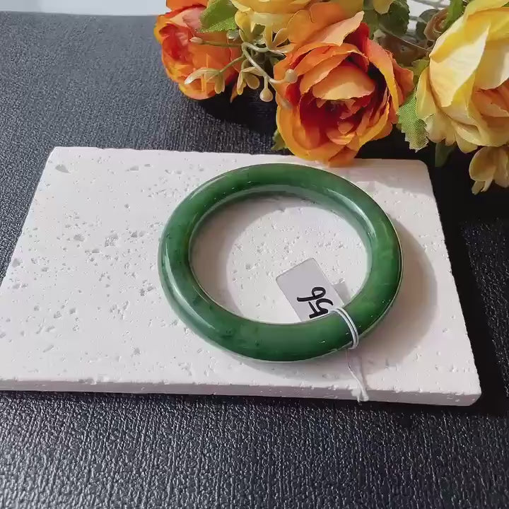 Natural Nephrite Jade Bangle Bracelet | Rich Green Jade Bangle | Size 56mm | Classic Round Jade Bracelet | Gift for He