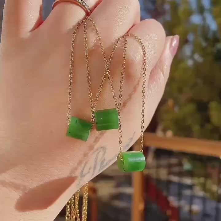 Certified Natural Green Jade Mini Pendant Necklace , Minimalist Lucky Charm Jade Jewelry, Green Jade Rolo Pendent