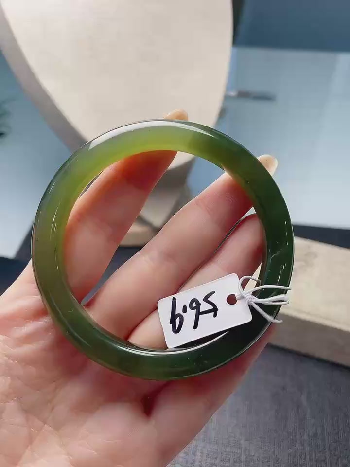 Certified Natural Green Jade Bangle , Iced Lake Green Nephrite Jade Bangle , 56.9mm Size Jade Bangle Bracelet