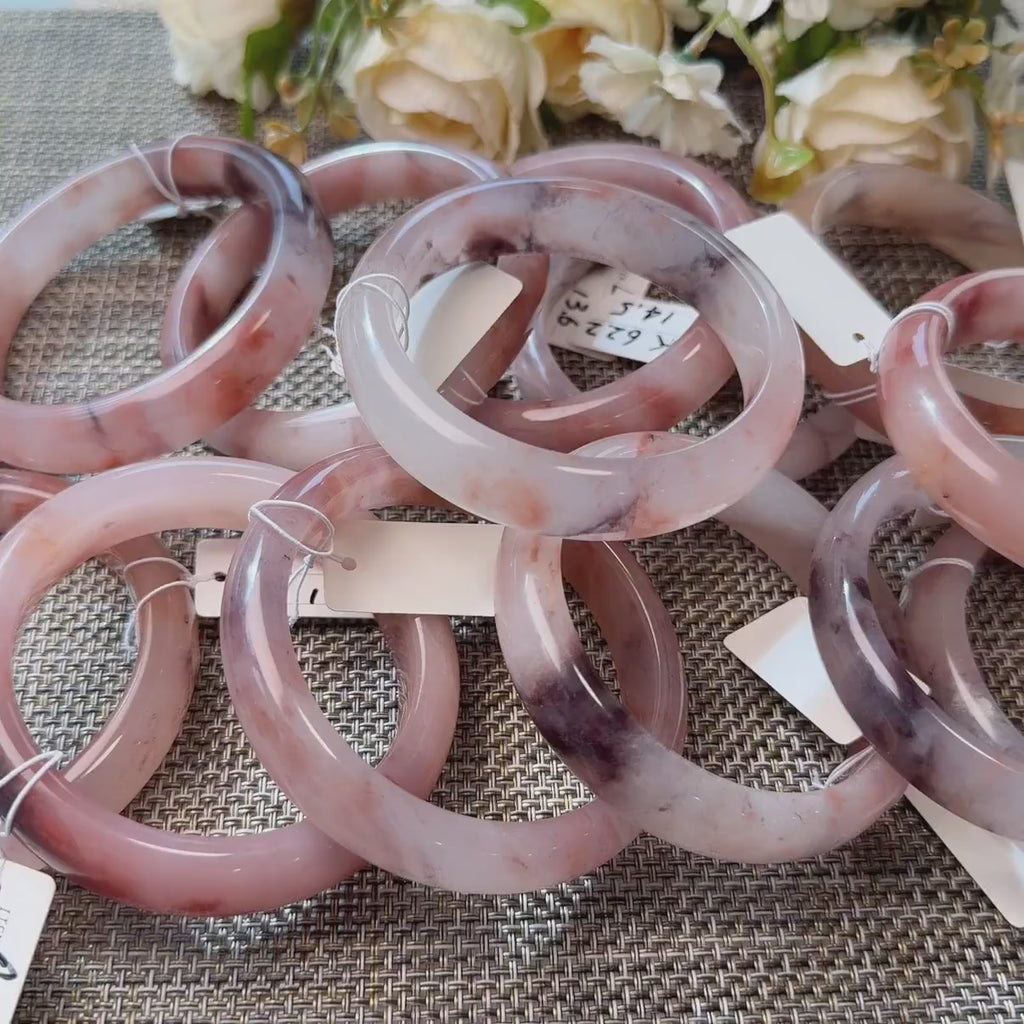 Deal! Rose Dusk Natural Quartzite Jade Bangle, Pink Purple Wide Bangle, One of a Kind , Certificate Included, 60-64mm Large Size Bangle