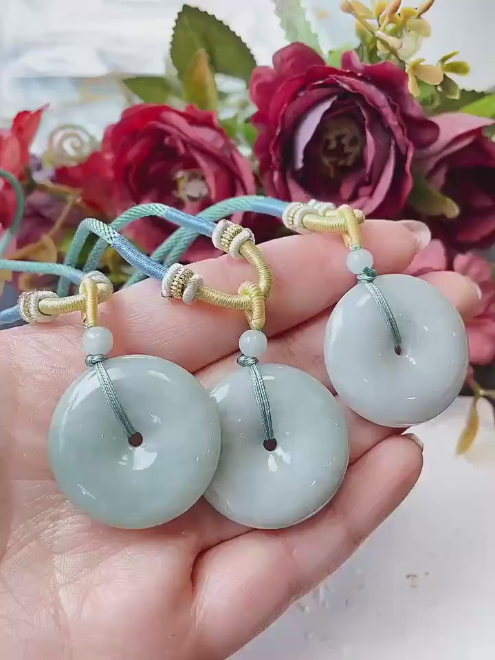 Deal! Certified Natural Green Jadeite Donut Pendant Necklace , Mint Jade Peace Coin, Adjustable Cord Necklace,Minimal Jade Jewelry Gift
