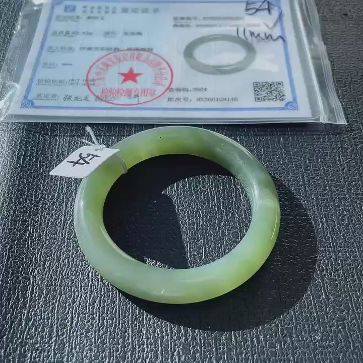 Certified Natural Green Jade Bangle , Iced Lake Green Nephrite Jade Bangle , 54mm Size Jade Bangle Bracelet