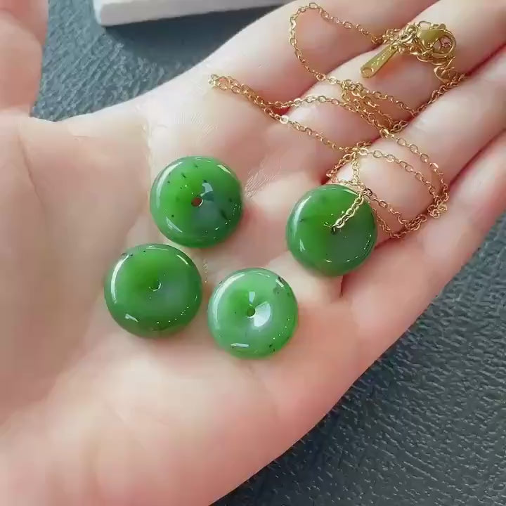 Certified Minimalist Green Jade Donut Pendent Necklace, Nephrite Jade Pendent, Rich Green Jade Jewelry, Jade Gift